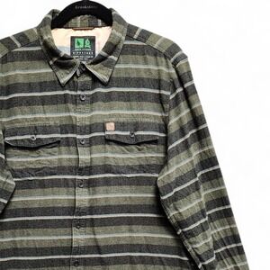 Hippy Tree Flannel Nomad Division Shirt Men Large (Fits Slim) Green Plaid Cotton